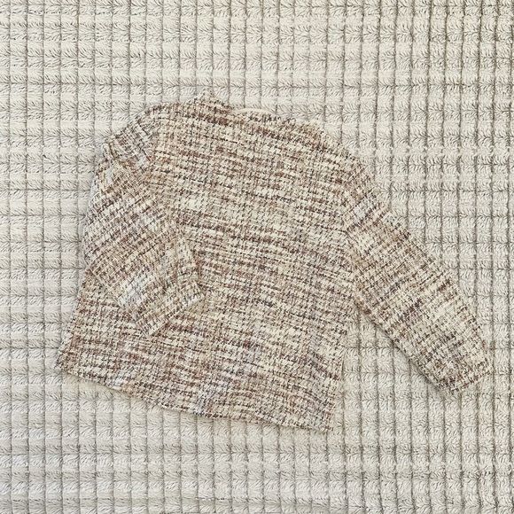 W5 Womens Top Small Tan Tweed 3/4 Sleeve Office Career Light Fringe Back Zip - Picture 1 of 4